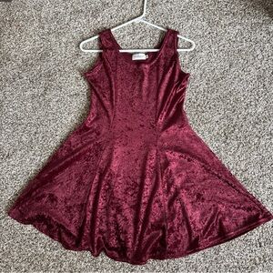 Topshop Crushed Velvet Skater Dress S/M Burgundy 90s Y2K Party Fit & Flare